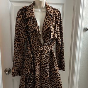 Suede leopard trench coat
